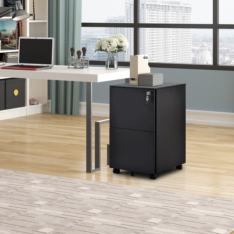 15'' Wide 2 -Drawer Mobile Steel File Cabinet, Black