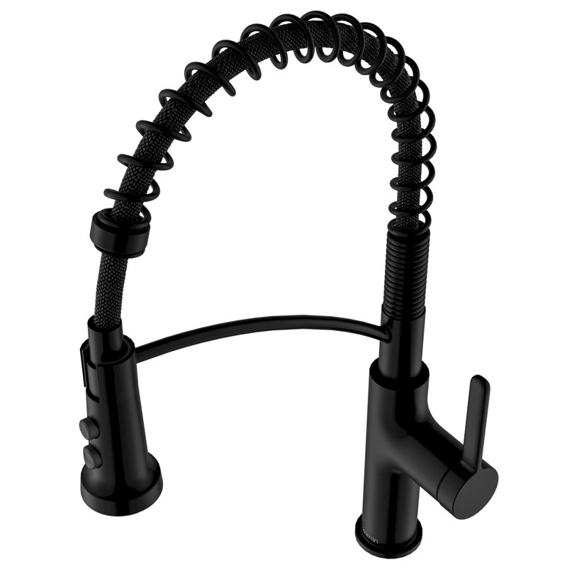 Karran Commercial Style Pull-Down Kitchen Faucet with Coil Spring, High-Arc, Multi-Function Spray in Matte Black, Matte Black