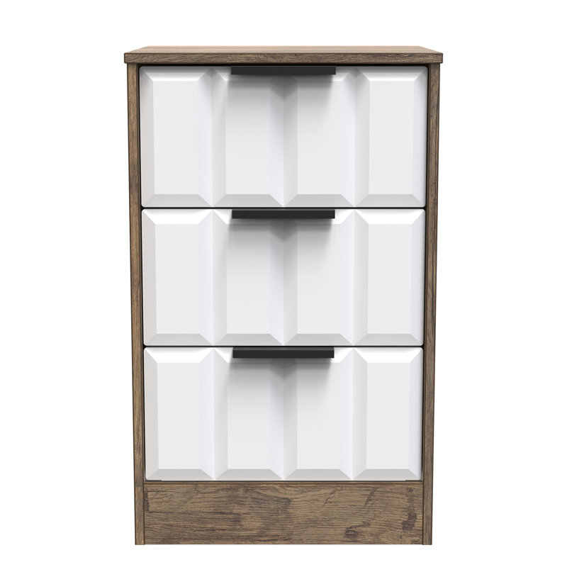 Atsumi 45cm W Manufactured Wood Bedside Table, White Matt/Vintage Oak