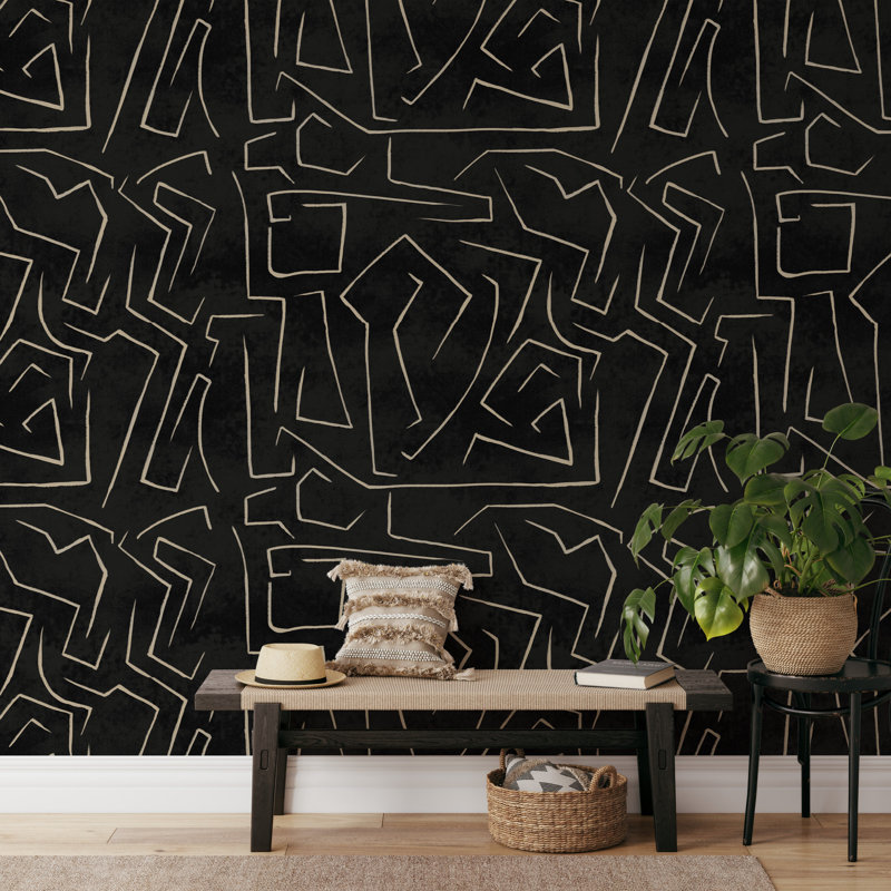 Abstract Black And Gold Graffiti Wallpaper With Stripes