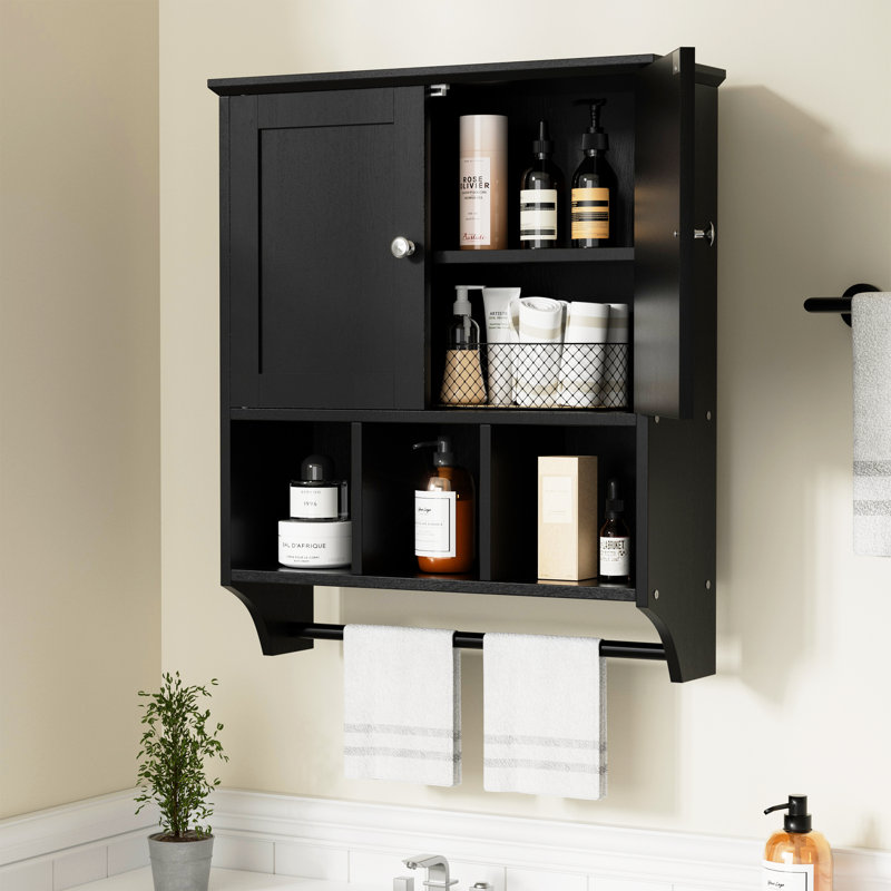 Bathroom Cabinet with Towel Bar & Shelf, Black