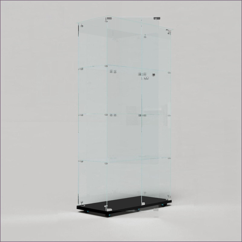 Display Cabinet with Tempered Glass, 65"H Size, Bluetooth LED &amp; Locking Swivel Casters | Minimalist | Living Room, Black