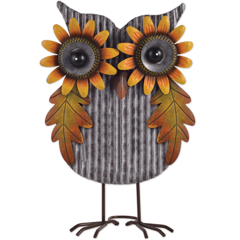 Textured Corrugated Galvanized Metal Owl Sculpture for Tabletop