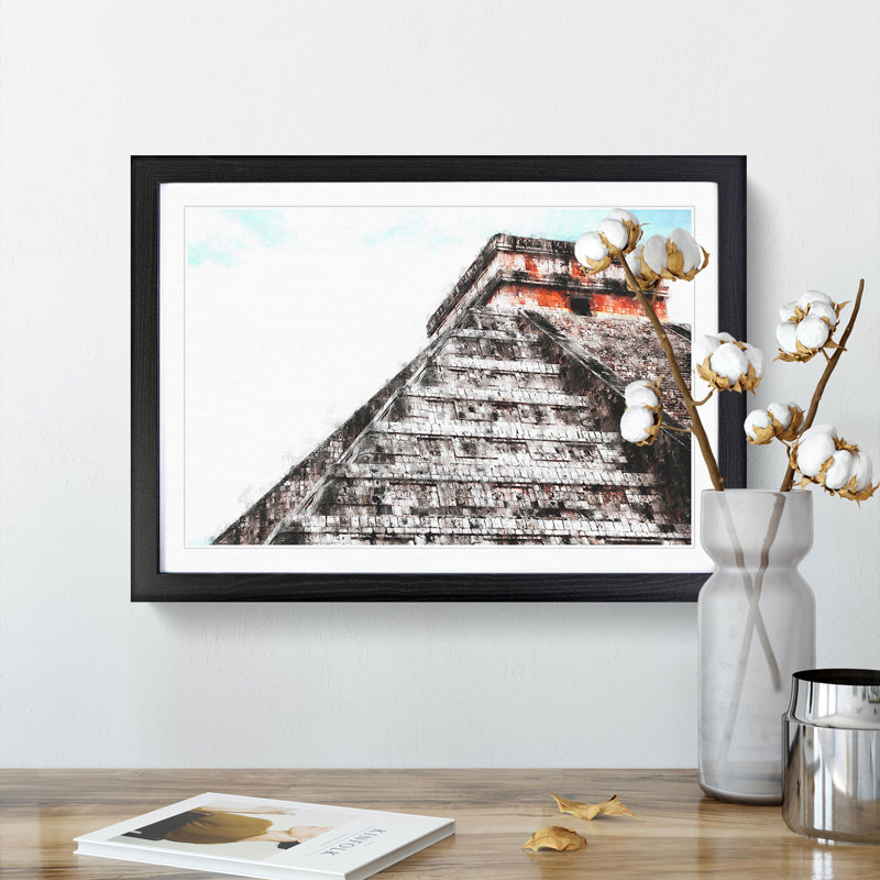 'Mayan Pyramids of Chichen Itza' - Picture Frame Graphic Art Print, 24cm H x 33cm W x 2cm D, Black Framed