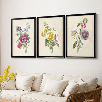 Antique Garden Bouquet I - Toile tendue avec châssis sur mesure - 3 pièces
