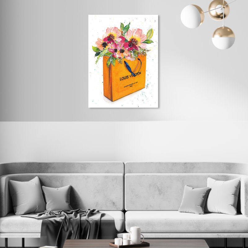 Doll Memories - Orange Shopper, peinture sur toile rose de luxe moderne pour chambre à coucher, H 20 po x l 16 po
