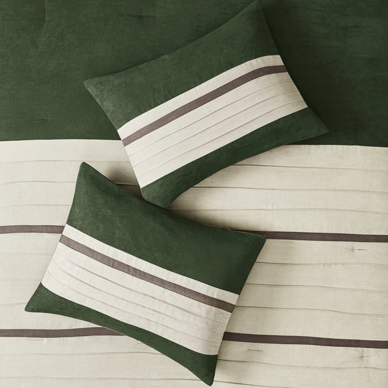 Édredon très grand lit en faux suède - 7 pièces avec construction en pièces et coussins décoratifs en PC Soft Touch, Vert