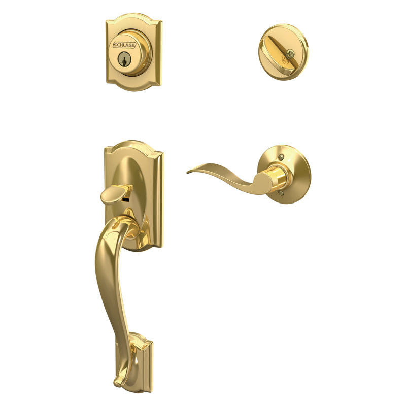Ensemble de poignées Camelot avec pêne dormant, levier de porte décoratif et rosette, Droite, Laiton intemporel
