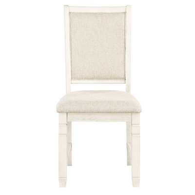 Chaises de salle à manger 2 pièces, structure en bois blanc antique, revêtement texturé, chaises de style transitionnel, tissu rembourré pour la pièce