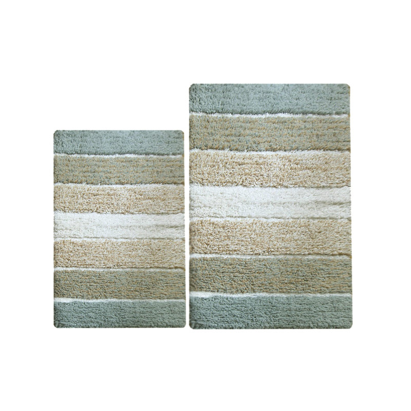Cervantes 100% Cotton Non-Slip Bath Rug, Gray/Beige