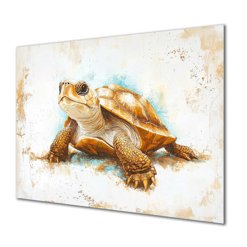 Tortue, portrait dans le soleil I - animaux, impression murale en métal, H 12 po x l 20 po