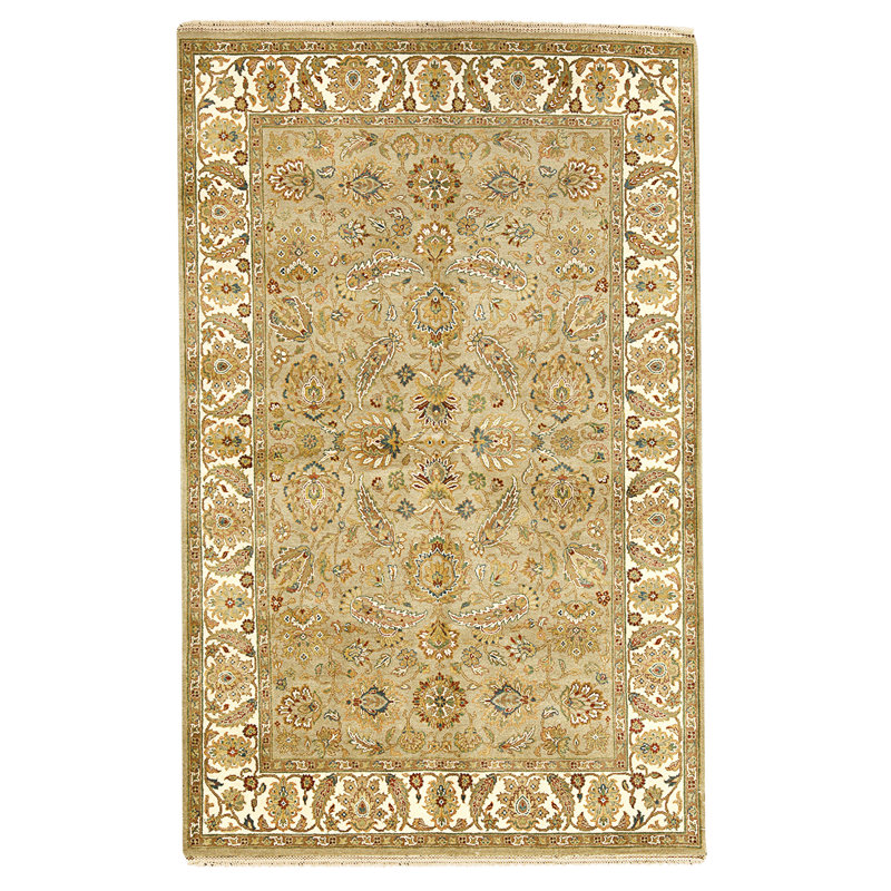 High-Quality Hand-Knotted Taupe And Cream Area Rug