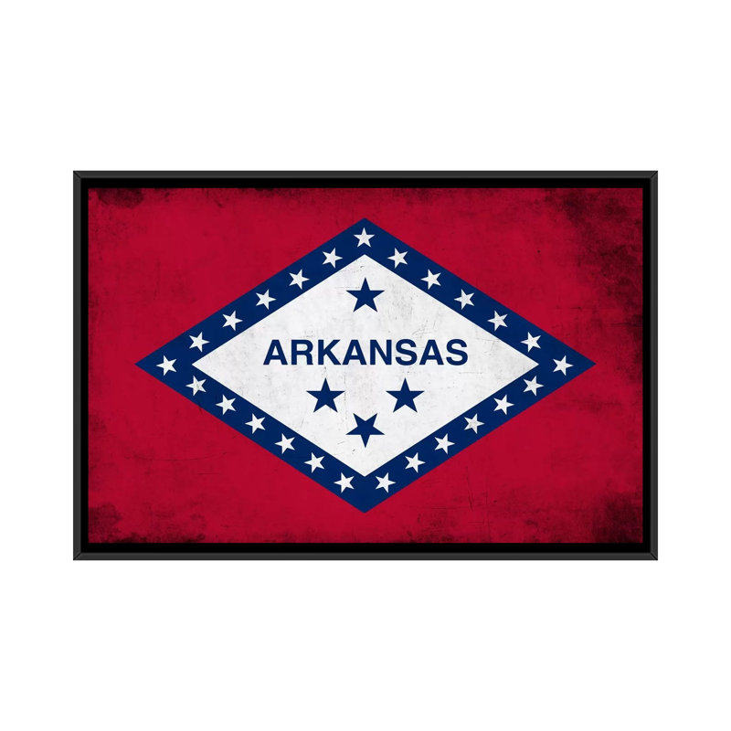 Drapeau de l'Arkansas, grunge, impression sur toile, H 18 po x l 26 po x P 1,5 po, Toile avec cadre noir, Pas de tapis