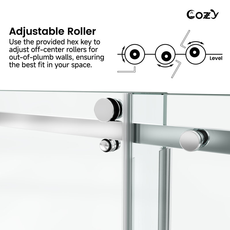 68-73" W X 66" H Frameless Single Sliding Shower Tub Door with 3/8" (10mm) Clear Tempered Glass, Shatter-Resistant Film & Installation Hole Locator - Square Top Rail