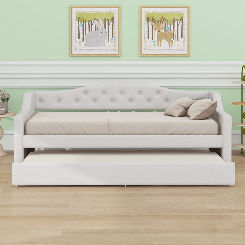 Lit de jour rembourré avec ceinture DEL et lit gigogne, Beige