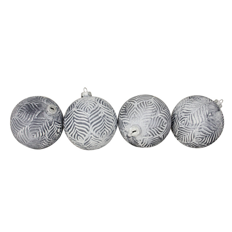 Antique Glass Christmas Ball Ornaments 4" (100mm), Silver