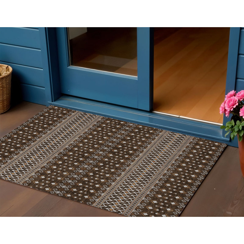 Tapis intérieur tribal lavable taupe 3 pi x 5 pi