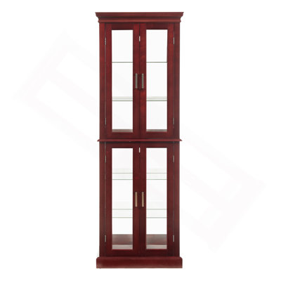 Curio Cabinet Lighted Curio Diapaly Cabinet With Adjustable Shelves And Mirrored Back Panel, Tempered Glass Doors(E26 Light Bulb Not Included)