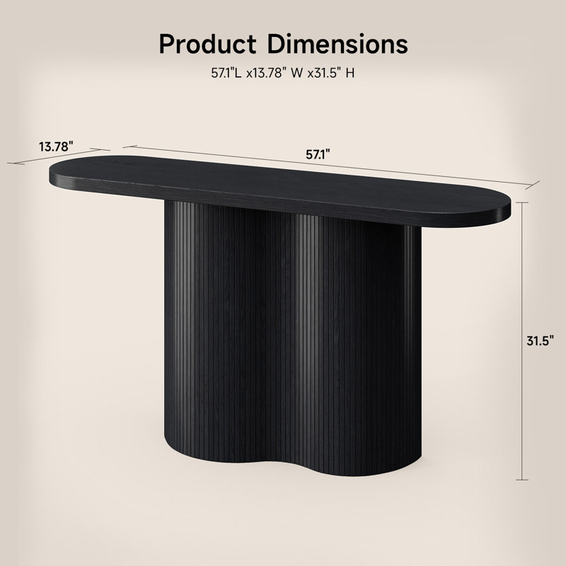 57'' Console Table With Tambour Design, Extra Long Sofa Table For Hallway, Entryway, Living Room, Black