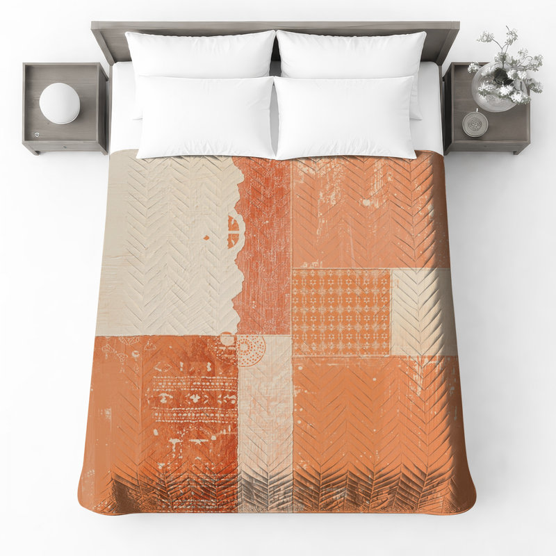 Couvre-lit matelassé orange et beige, Lit simple