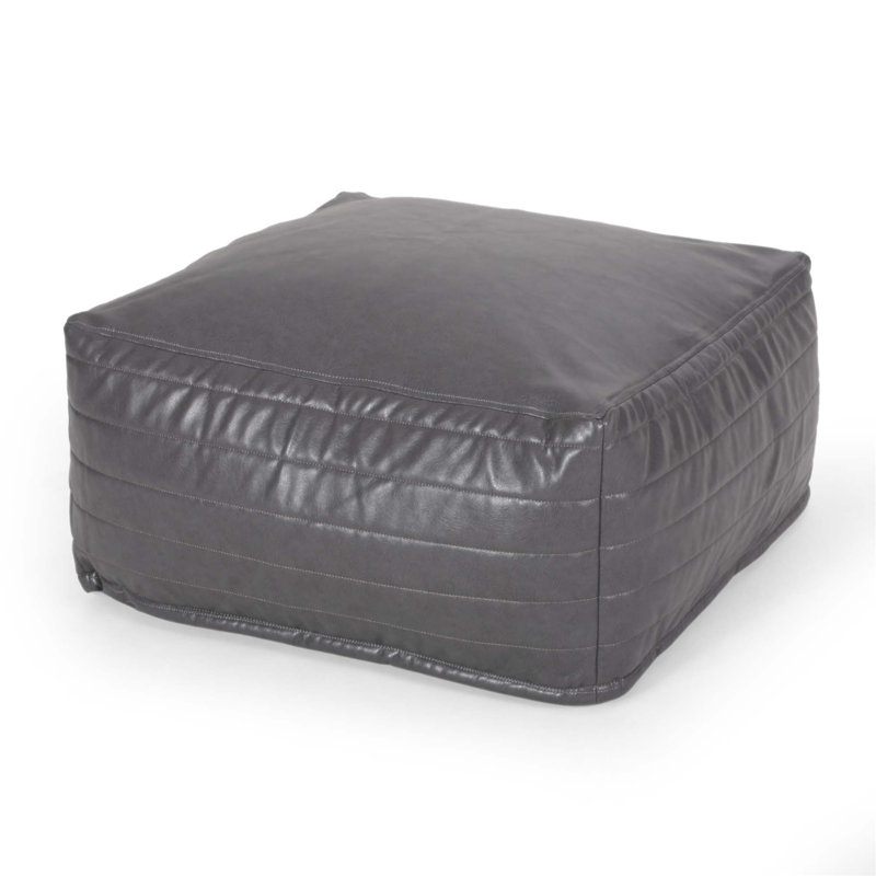 Bamboo Faux Leather Rectangle Pouf, Comfortable and Versatile Seating, Classic Design for Any Room Decor, Gray