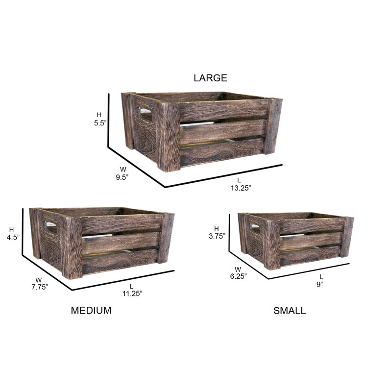 Ensemble de 3 caisses en bois manufacturé, Brun naturel