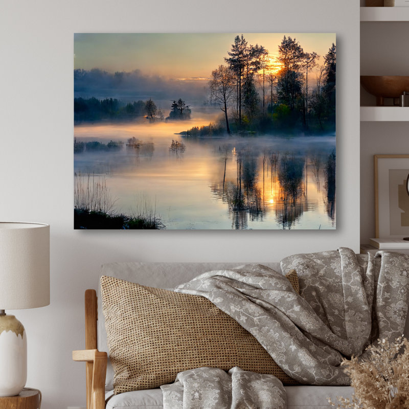 Rasheed matin brouillard au-dessus du lac coucher de soleil II - art mural lac, Toile tendue, H 30 po x l 40 po x P 1,5 po