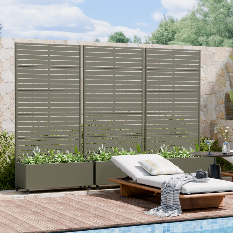 Louvered 72 x 35 in. Iron Planter Box with Trellis, Grayish Green, 72" H x 35" W x 16" D