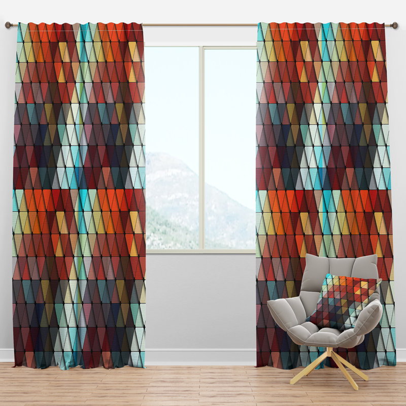 Red and Multicolor Geometric Pattern Blackout Window Panel