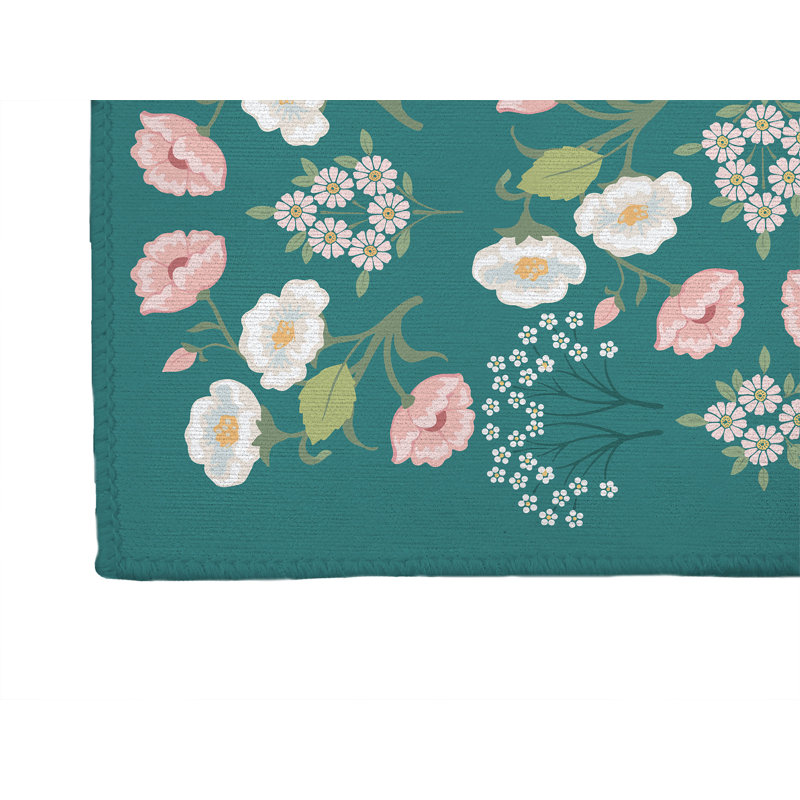 Tapis de bureau léger May Flowers, L 60 po x P 84 po, Sarcelle