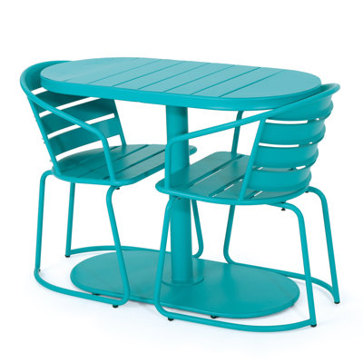 Outdoor Iron Table And Chairs - Matte Teal Bistro Matte, 2 & Oval For Patio Garden Ambiance