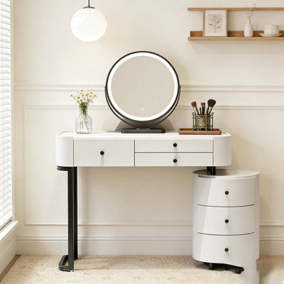 Modern Minimalist Dressing Table with Detachable Mirror and Rotatable Side Cabinet Makeup table