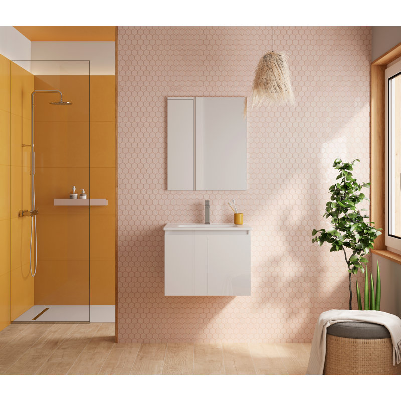 Jasso 24 " W Free Standing Wall Mounted 1 Single Vanity Bathroom Vanity With Ceramic Top, White
