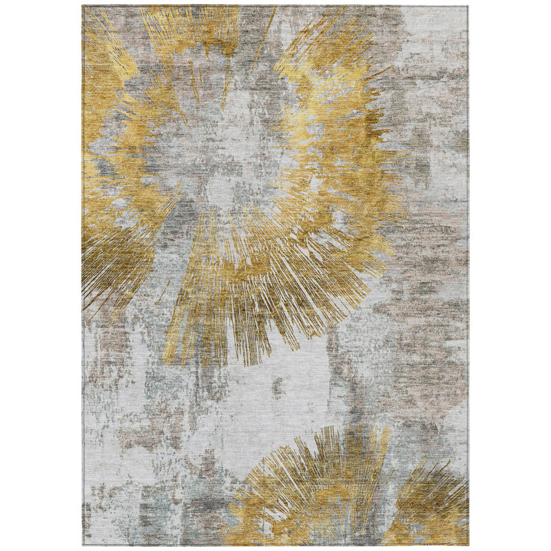 Tapis extérieur lavable abstrait beige et ivoire doré 10 pi x 14 pi
