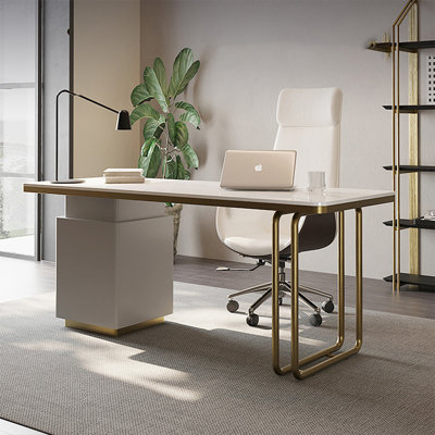 Rectangular Sintered Stone+Manufactured Wood+Stainless Steel with 3 drawers desk