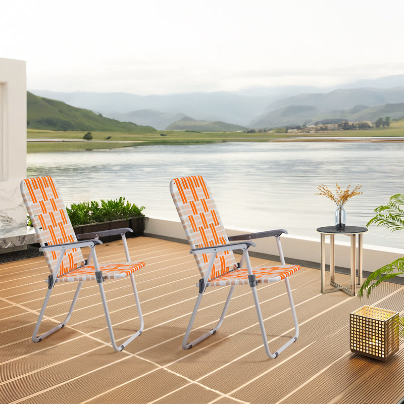 Orange&White Metal Folding Beach Chair(Set Of 2)