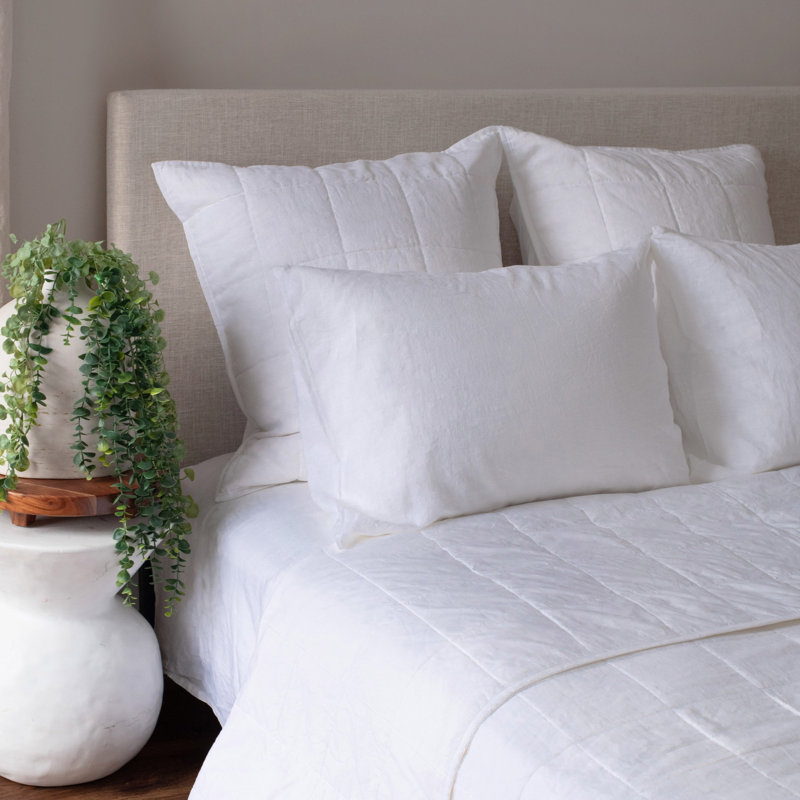 French Linen Box Stitch Quilt, White, King Quilt