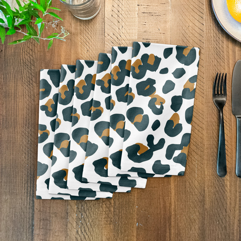 Draycen Cotton Animal Print Square Napkin, White/Green/Beige