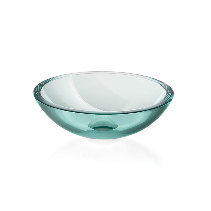 WS Bath Collections Acquaio 11.8'' Glass Circular Bathroom Sink, Clear, Sink without single pre-drilled faucet hole