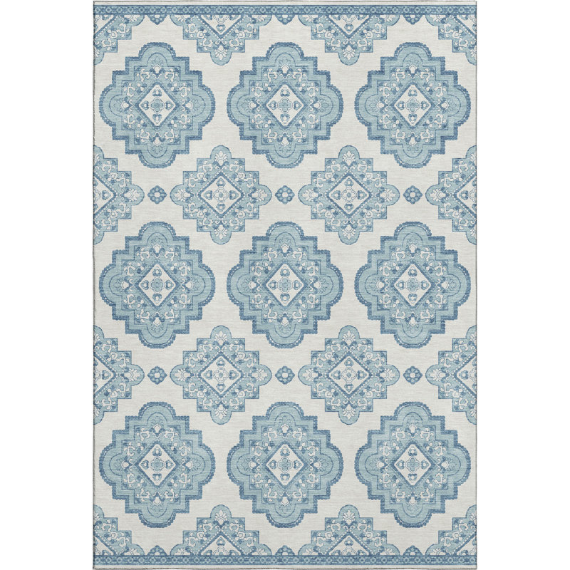 Tapis bleu sarcelle lavable à la machine Premium Prisco, Rectangle 10 pi x 14 pi