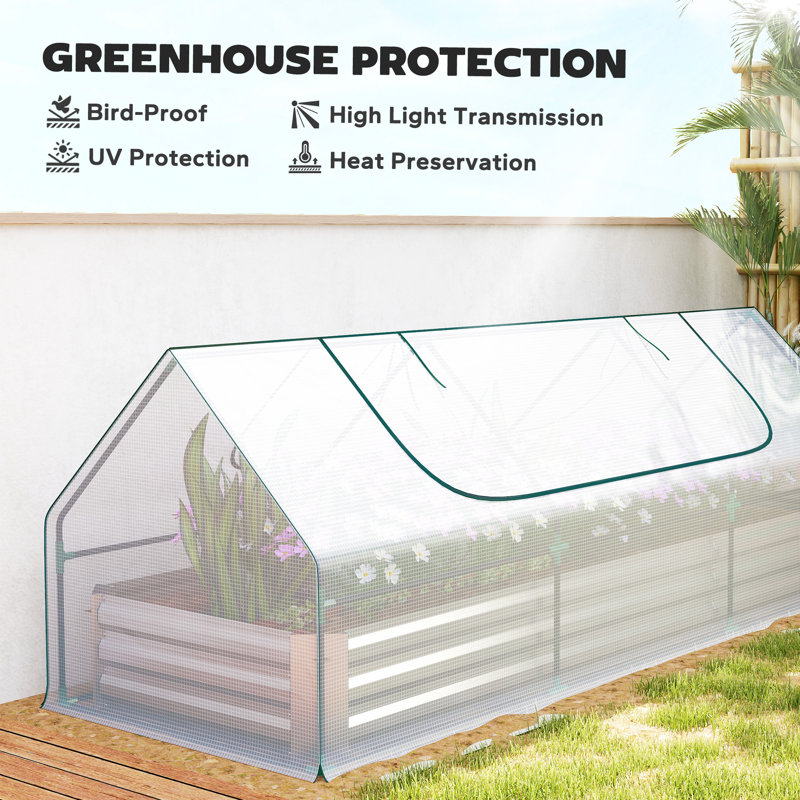 White Galvanized Steel Raised Garden Bed with Mini Greenhouse Cover