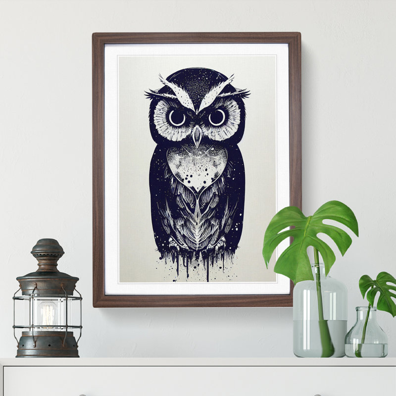 Owl Graffiti - Framed Print, 64cm H x 46cm W x 2cm D, Walnut