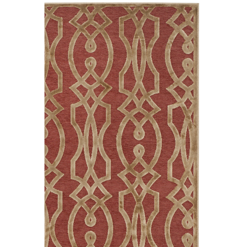 Tapis géométrique rouge / brun Villa, Rectangle 2 pi 7 po x 4 pi