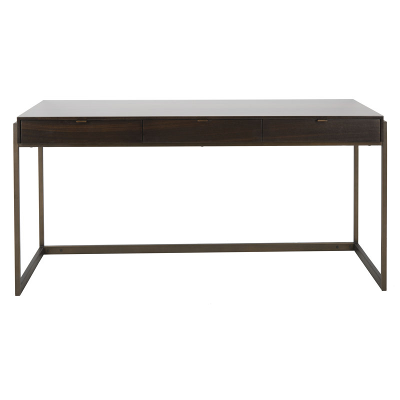 Vera Solid Wood Writing Desk, Smoked Eucalyptus/Bronze Plated