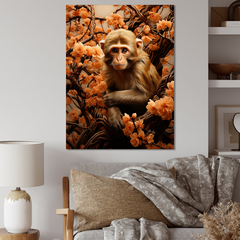 Palette d'automne brun - art mural singe, Toile tendue, H 32 po x l 24 po x P 1 po