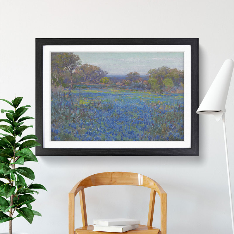 Bluebonnet Flowers Vol.2 by Julian Onderdonk - Picture Frame Painting, 27cm H x 36cm W x 2cm D, Black Framed