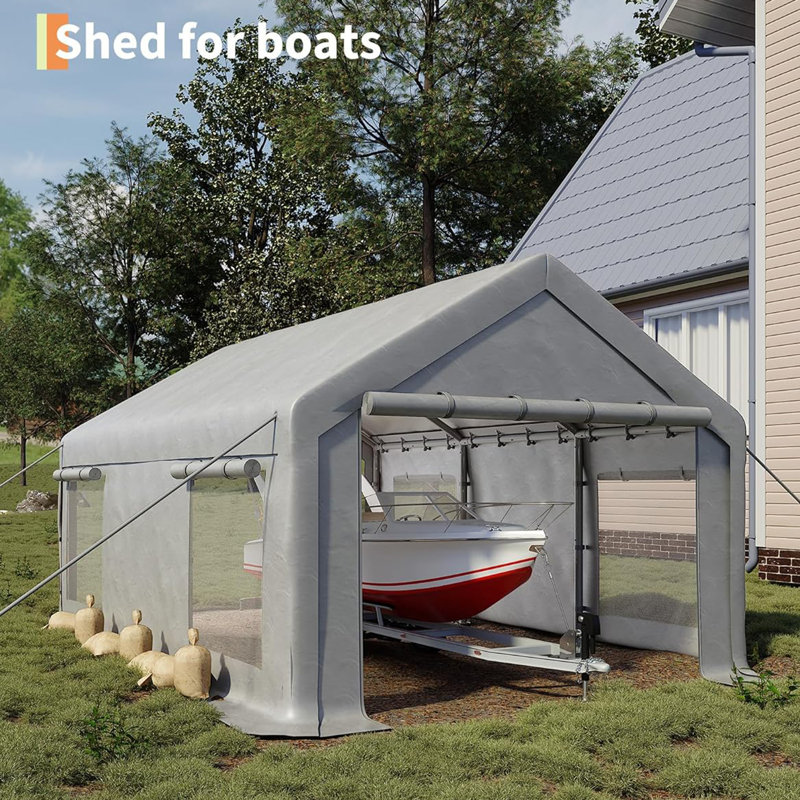 12 ft x 20 ft Portable Garage with 200g PE Tarp Canopy, Carport with 2 Roll-Up Doors & 4 Mesh Windows, Temporary Shelter for Boats, Pickups, Paint Booths, and Outdoor Events