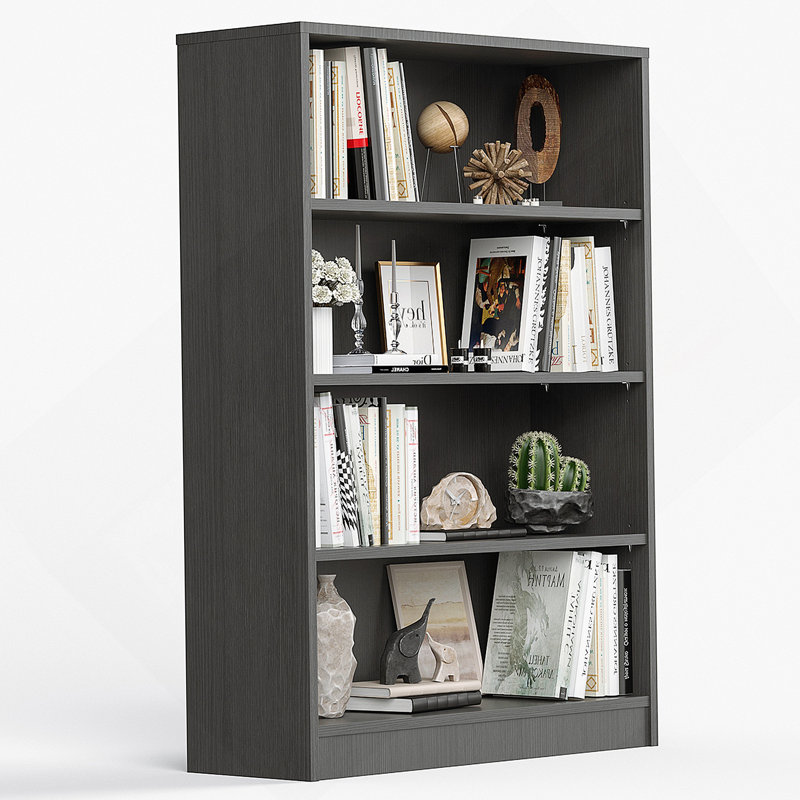 Bibliothèque grise pour bibliothèque de bureau à 4 tablettes de 48 pouces de hauteur et bibliothèque moderne en bois pour salon à 4 niveaux