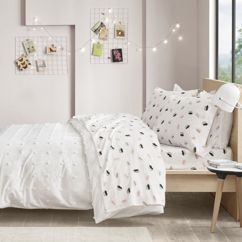 Ensemble de draps 100% flanelle de coton Cozy, Ensemble de draps pour lit simple avec drap-housse, Chats gris / roses