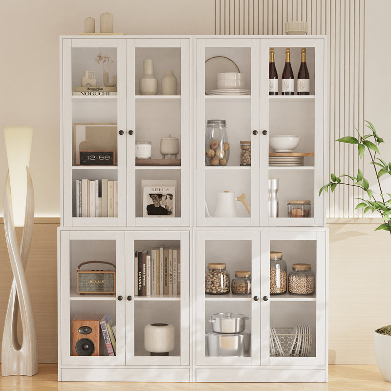 70.9'' H X 23.6'' W Bookcase And Kitchen Pantry With Glass Doors 2Pcs